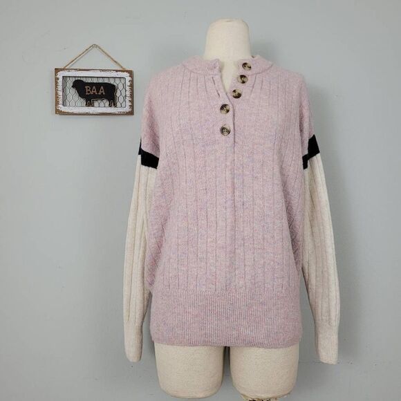 Madewell Bowden Henley‎ Sweater Sz XS Coziest Yarn Pink Merino Wool Alpaca Blend - Picture 1 of 9